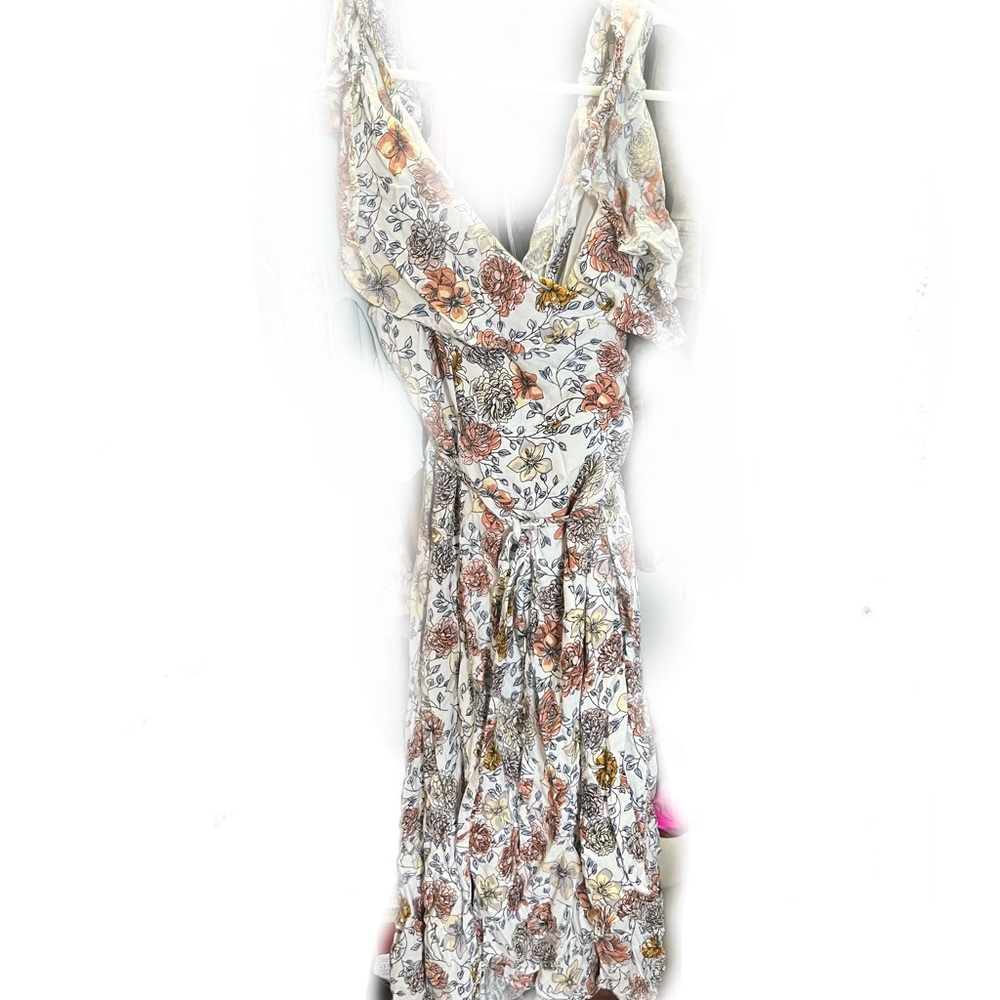 Abstract floral wrap dress